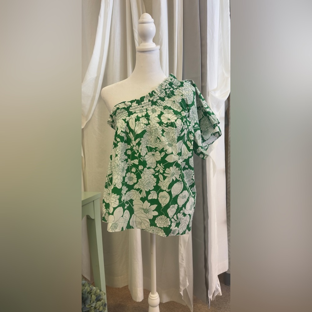 NWT - J. Crew Smocked one shoulder top in Kelly floral.